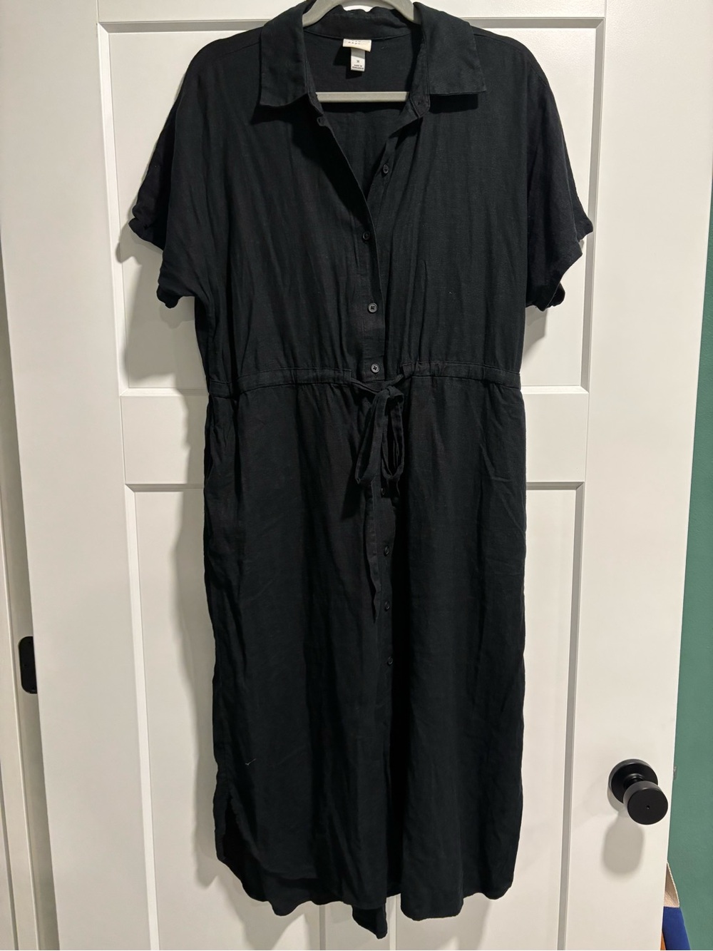 a new day Black Button-Front Midi Shirt Dress with Drawstring